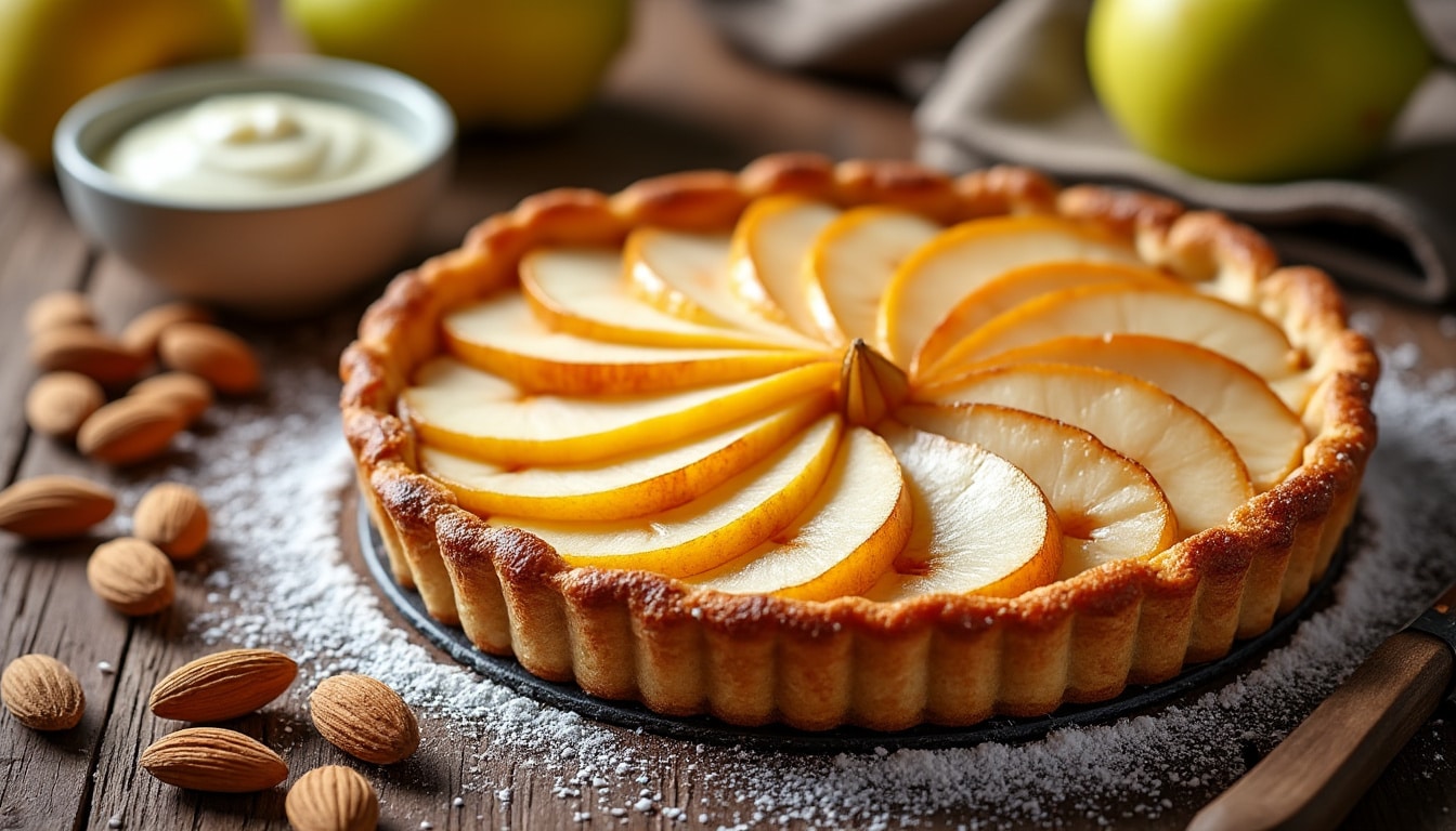 découvrez la recette de la tarte amandine aux poires, alliant une crème d'amande onctueuse et des poires fondantes pour un dessert délicieux et gourmand.