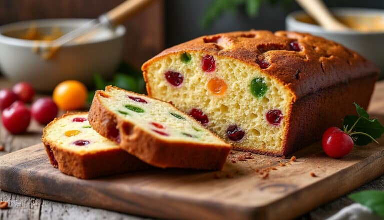 découvrez notre recette facile du cake aux fruits confits, moelleux à souhait avec des fruits parfaitement répartis pour un goût équilibré à chaque bouchée.