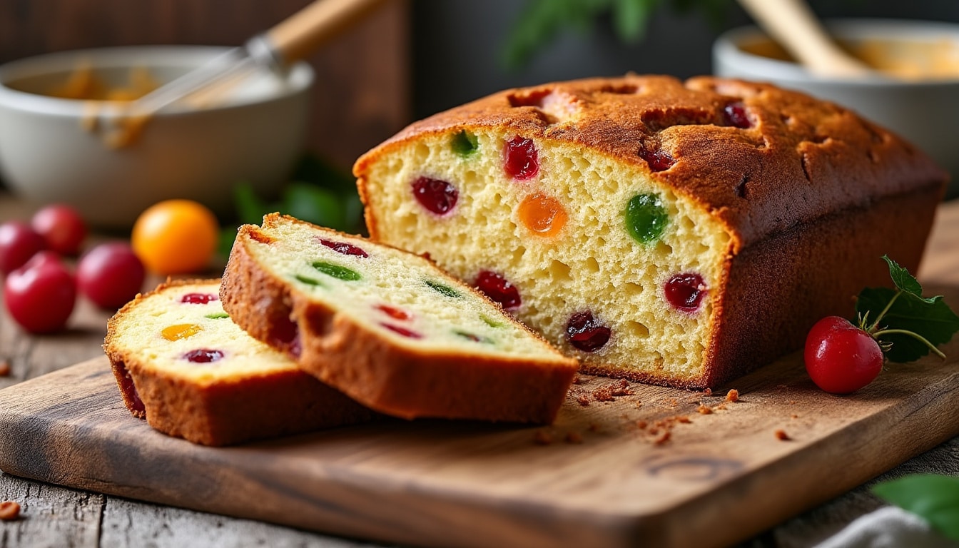découvrez notre recette facile du cake aux fruits confits, moelleux à souhait avec des fruits parfaitement répartis pour un goût équilibré à chaque bouchée.