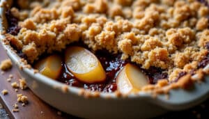 découvrez la recette du crumble poire-chocolat avec une pâte bien sableuse et des fruits fondants pour un dessert gourmand et facile à réaliser.
