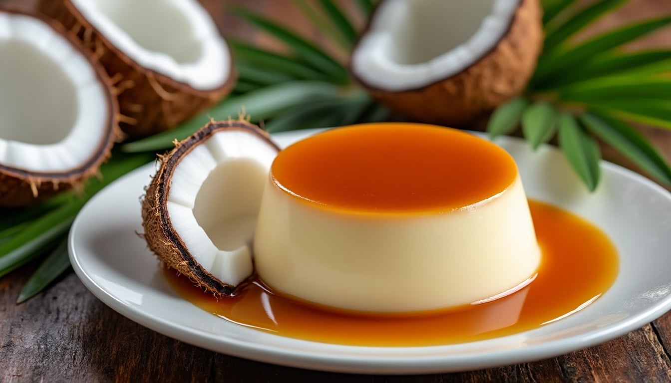 découvrez une recette facile et gourmande de flan à la noix de coco, avec du lait de coco pour une texture onctueuse et crémeuse qui saura séduire vos papilles.