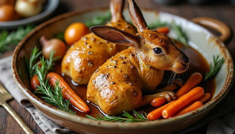 découvrez la recette savoureuse du lapin à la moutarde cuit lentement au four, pour une viande tendre et pleine de saveurs.