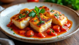 découvrez la recette traditionnelle de la lotte à l'armoricaine, un plat savoureux à base de sauce tomate relevée au cognac, parfait pour un repas gourmand et raffiné.