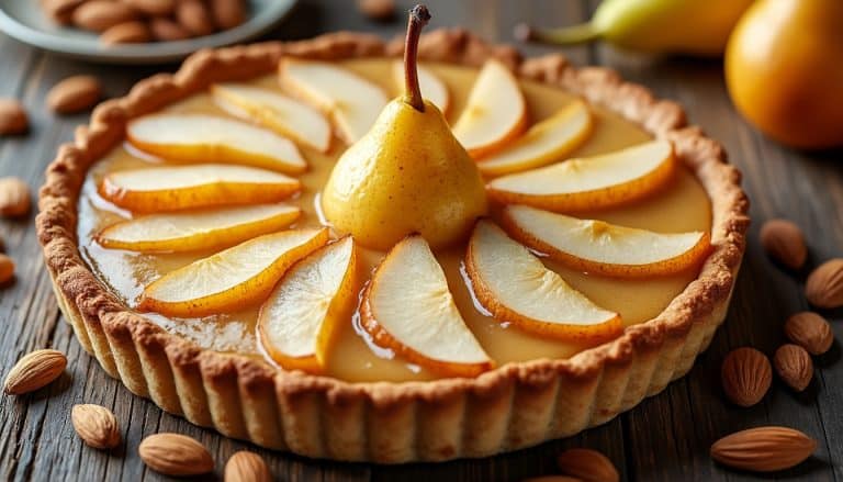 découvrez la recette facile et délicieuse de la tarte poire-amande, avec une crème d'amande onctueuse et des poires pochées fondantes pour un dessert gourmand.