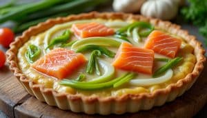 découvrez notre recette facile de tarte poireaux-saumon avec une fondue de poireaux onctueuse et un appareil savoureux pour un repas gourmand et équilibré.