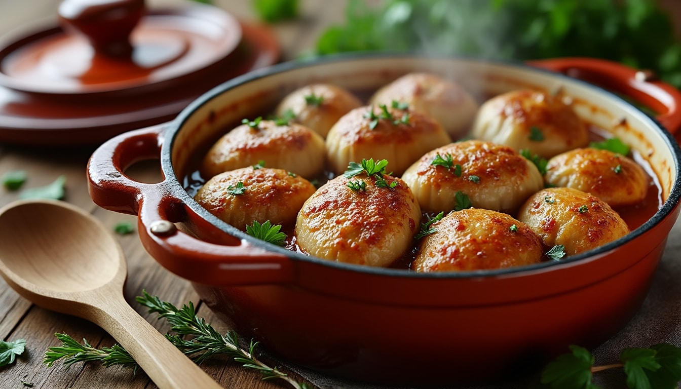découvrez notre recette de paupiettes de porc en cocotte, avec une sauce savoureuse et une cuisson douce pour un plat tendre et gourmand.