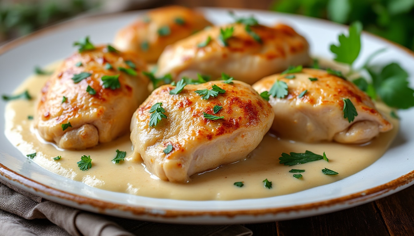 découvrez la recette du poulet à la crème, une sauce nappante et une volaille moelleuse pour un plat savoureux et réconfortant.