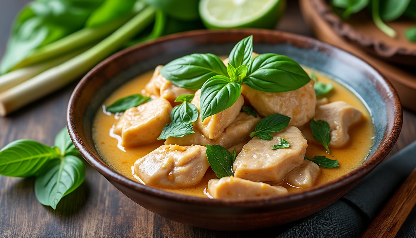 découvrez notre recette authentique de poulet à la thaï, parfumé au lait de coco, citronnelle et basilic, pour un voyage culinaire riche en saveurs exotiques.