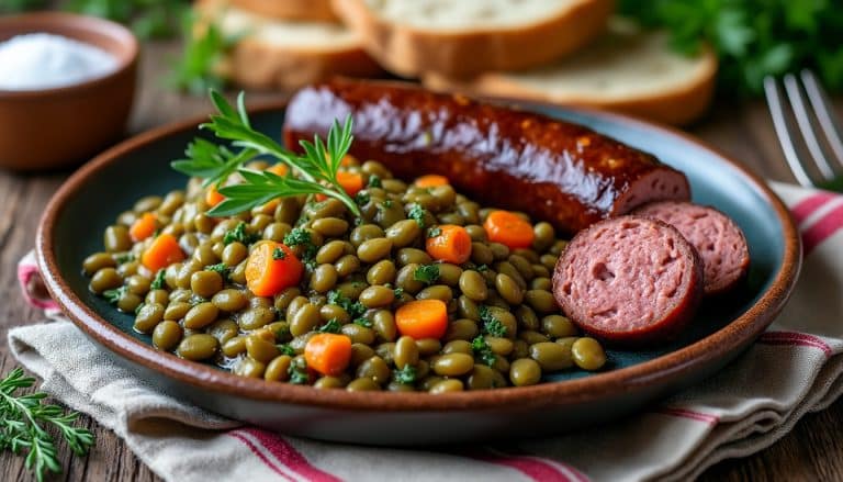 découvrez la recette traditionnelle des lentilles accompagnées de la savoureuse saucisse de morteau, un plat emblématique de la région comtoise, parfait pour un repas convivial et réconfortant.