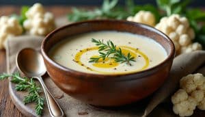 découvrez la recette de velouté de chou-fleur du chef, alliant une texture soyeuse et un goût délicat pour un plat réconfortant et raffiné.